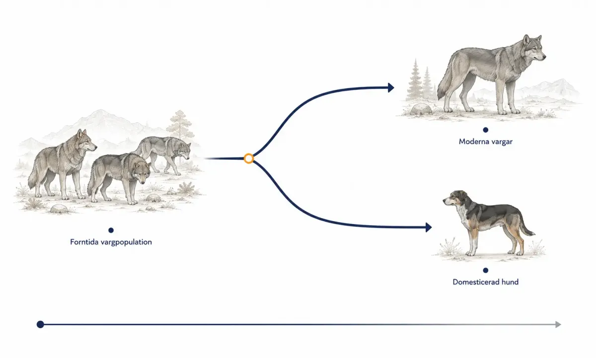 Evolutionärt släktträd som visar hundens och moderna vargars gemensamma äldre ursprung