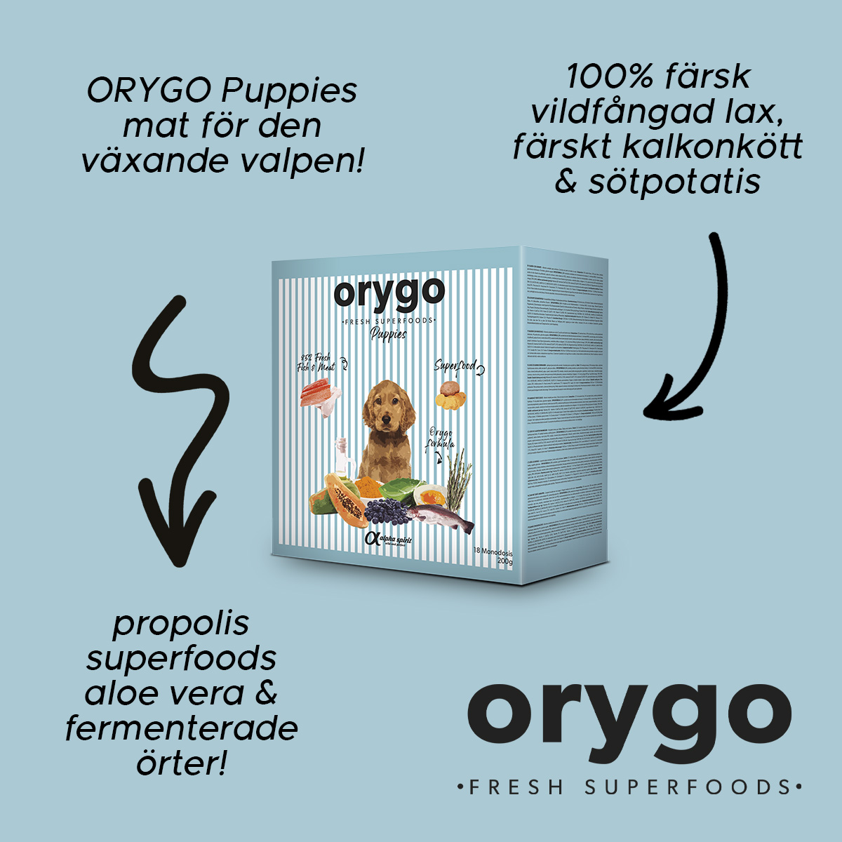 ORYGO Puppies hundfoder med lax och kalkon för valpar